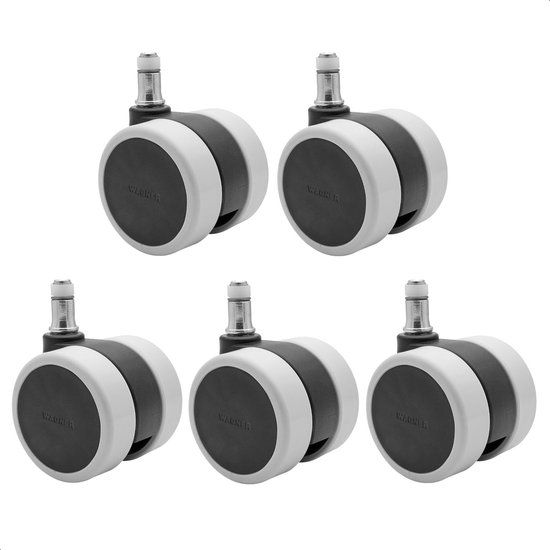 Wagner DESIGN SOFT bureaustoelwielen, set van 5 - Zwart/Grijs, 60 mm diameter, 65 mm hoogte, met rem