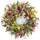Krans van 60 cm voor voordeur, krans met tulpenkrans, vlinder, lavendel en eucalyptus, levendige kunstbloemenkrans voor muur, raam, boerderij, feest, vakantiehuis decor