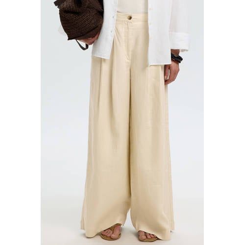 Selected Selected wide leg regular waist casual broek met linnen beige