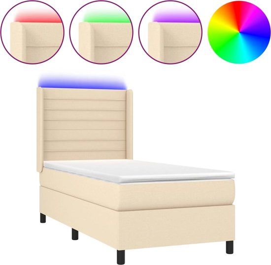 vidaXL Boxspring met matras en LED stof crèmekleurig 90x190 cm