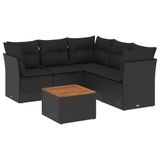 vidaXL 6-delige Loungeset met kussens, polyrattan, zwart