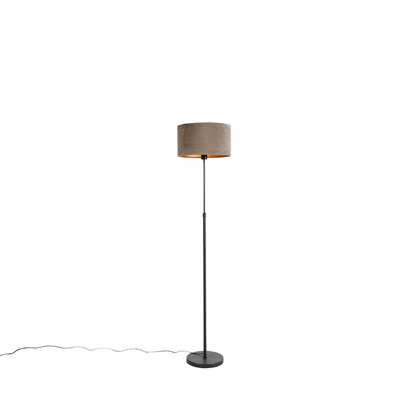 QAZQA Parte Vloerlamp - Zwart - Taupe Kap - Goud - 167.5 cm
