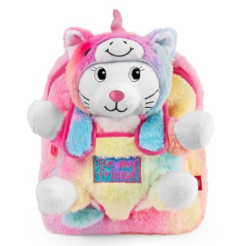 PERLETTI Eenhoorn Accessoires Rugzak Meisjes 3 4 5 6 Jaar - Veelkleurige Backpack met Kawaii Unicorn Kleuterschool met Kat Knuffeldier voor Kinder - Kindertas Kleuter met Speelgoed (Rugzak)