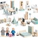 Merkloos Poppenhuis meubelset - Hout - 36 stuks - Met 4 gezinspoppen
