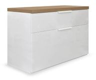 Composad Schoenenkast met 1 lade en 1 klep, bankkast, container, voor entree, 82,3 x 53 x 35,2 cm, kleur wit gelakt en honingeiken, gemaakt in Italië