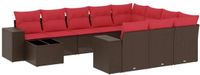 vidaXL 11-delige tuinbankset met kussens, bruin, polyrotan