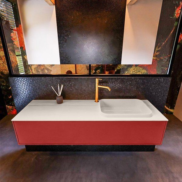 Mondiaz ERIN 150cm badmeubelset onderkast Fire met 1 lade + Wastafel RIDGE rechts Linen