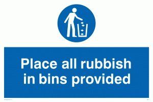 Viking Signs MV311-A1L-AC "Plaats alle Rubbish In Bins geleverd" Sign, Aluminium Composite, 600 mm H x 800 mm W