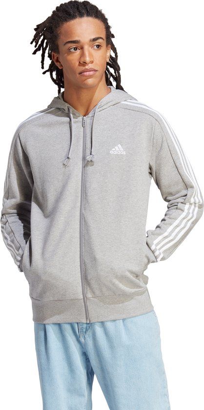 adidas Sportswear Essentials French Terry 3-Stripes Ritshoodie - Heren - Grijs - XL