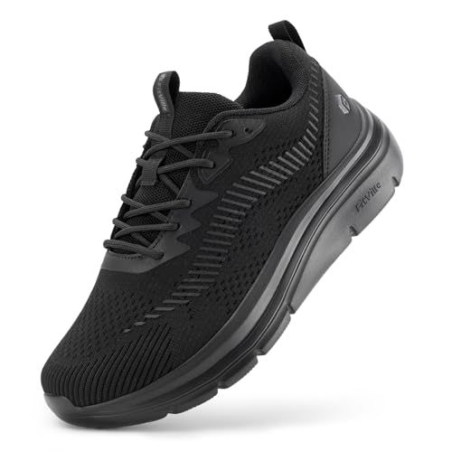 FitVille Heren Wandelschoenen Extra Breed Licht Modieus Ademend Zwart