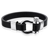 Mendes LGT Jewels Nautische heren armband Edelstaal Anker Leer Zwart