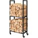 Porte-bûches 2 Niveaux Sur Roulettes En Acier Renforcé - Support À Bois D'Extérieur, 60 X 30 X 119 Cm, Noir