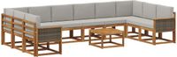 vidaXL - Bank loungeset - 10 zitplekken - Naturel en lichtgrijs - Massief Acacia Hout