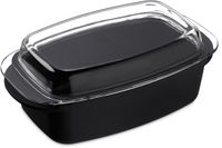 Merkloos Relaxdays Braadslede Glazen Deksel - Ovenschaal Stoofpan - Gourmet Koken Braden - Antiaanbaklaag Vaatwasbestendig - 39 cm 5 Liter - Zwart