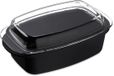 Merkloos Relaxdays Braadslede Glazen Deksel - Ovenschaal Stoofpan - Gourmet Koken Braden - Antiaanbaklaag Vaatwasbestendig - 39 cm 5 Liter - Zwart