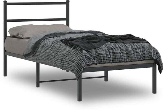 vidaXL Bedframe met hoofdbord metaal zwart 90x190 cm