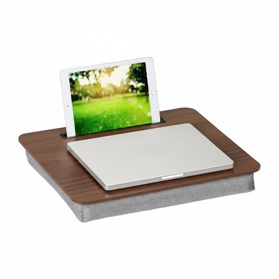 Relaxdays Laptopkussen Schoot - met telefoonhouder - 46 x 35 cm - bruin