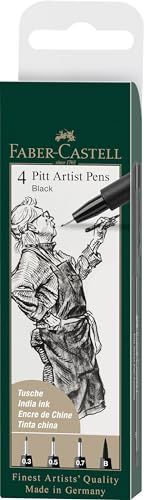 tekenstift Faber-Castell Pitt Artist Pen 4-delig etui zwart