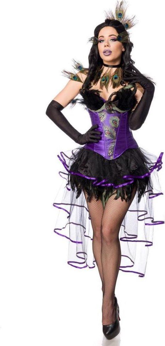 Mask Paradise Peacock Girl Kostuum - Zwart/Paars - Maat S - 4251393722512