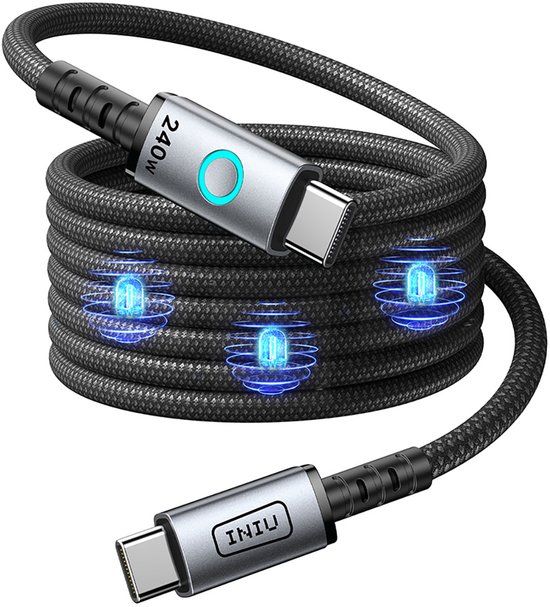 Iniu, Magnetische USB-C naar USB-C Kabel 240W - Leopard Series 5A PD - 1.2m, Zwart