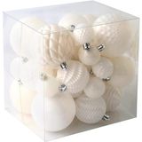 Kerstballen ornamenten, 36 stuks onbreekbare kerstboomdecoraties met ophanglus voor kerstboom, bruiloft, vakantie, feest, woondecoratie, 6 stijlen in 3 maten (wit)