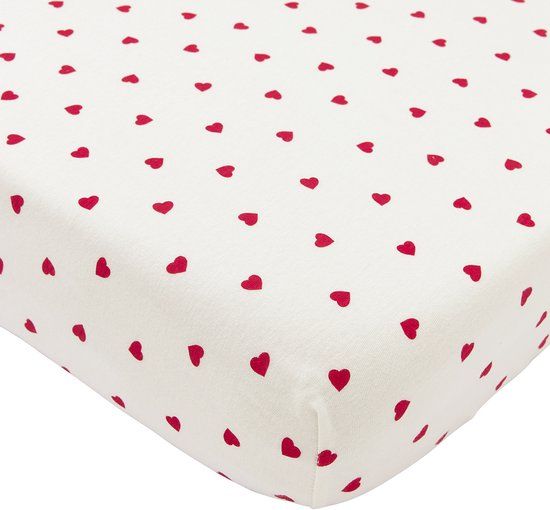Meyco Baby Sweet Heart Hoeslaken Ledikant - White/Red - 60x120cm