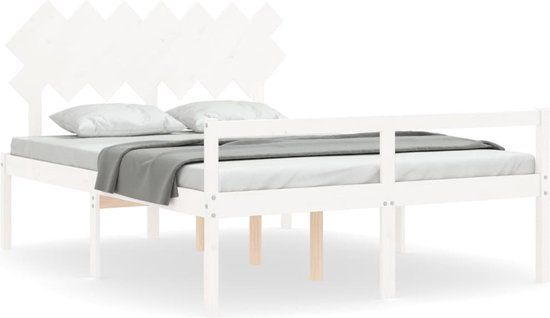 vidaXL Seniorenbed met hoofdbord massief hout wit 140x190 cm