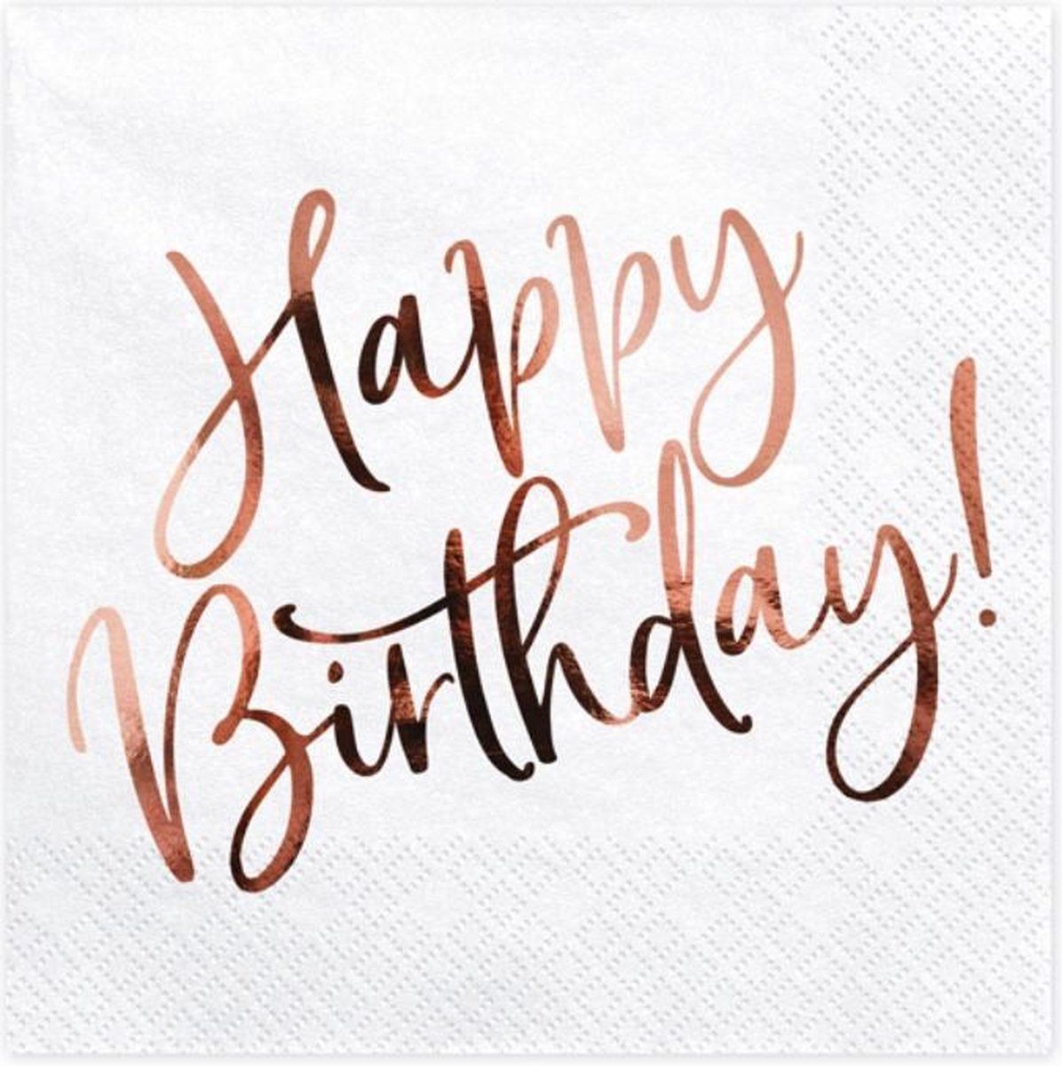 Partydeco Servetten verjaardag roségoud print Happy Birthday 20 stuks/metallic print