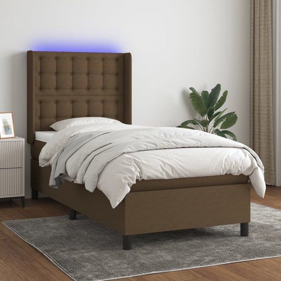 vidaXL Boxspring met matras en LED, stof, donkerbruin, 80x200 cm