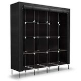 Mondeer Stoffen kast, vouwkast met 4 kledingstangen en 2 vakken, hoogte 180 cm, kledingkast voor slaapkamer, kleedkamer, 180 cm x 170 cm x 45 cm, zwart