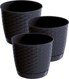 Prosperplast 3x Ronde Gevlochten Plantenpotten - Antraciet Grijs - Ø 16.5 cm