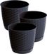 Prosperplast 3x Ronde Gevlochten Plantenpotten - Antraciet Grijs - Ø 16.5 cm