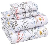 Ruvanti 100% Katoenen Lakens, Queen Size Set, 4-delig, Zacht en Ademend Percal Weave Beddengoed, Diepe Zakje 40,6 cm, Hotel Standaard, Knapperig Koel Gevoelig, Duurzaam, Perfect Bloemen Beddengoed