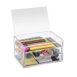 OSCO Commode met 3 laden van transparant acryl met klapdeksel | pennenopslag | sieraden | paperclips | potloden | korte pennen | kleine schrijfwaren | H 10 x B 19 x D 14 cm |