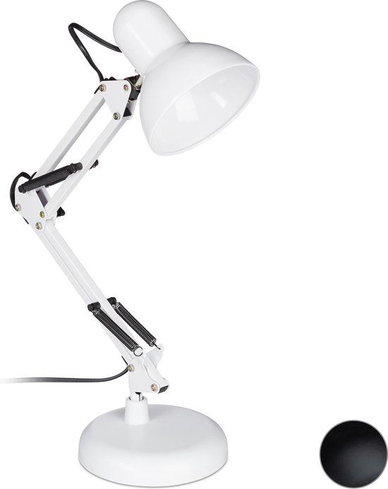 Relaxdays Retro Bureaulamp - Flexibele Knikarm - Wit