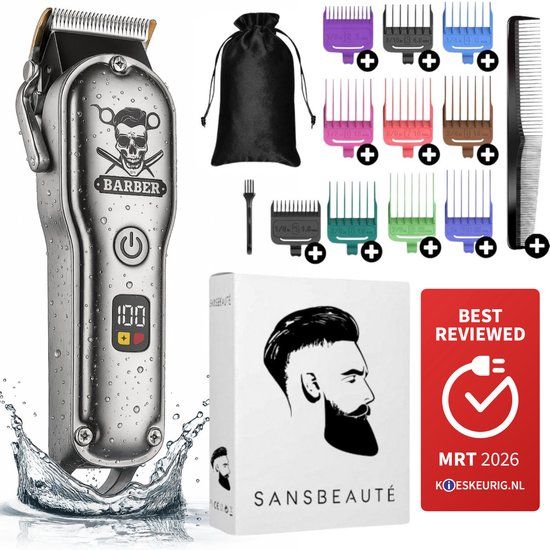 Sansbeauté Professionele Draadloze Tondeuse - Barber Edition | PRO Premium - Haartrimmer - Kapper Haar Machine - Haartondeuse - Trimmer Baard - Trimapparaat - Kappersset