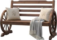 Merkloos Relaxdays Tuinbank Wagenrad, 2-zits, Hout, Bruin, 112 cm breed