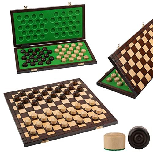 Master of Chess XXL 100 velden CHECKERS 39 cm/16 inch houten dammen / tochtspel, handgemaakt klassiek spel