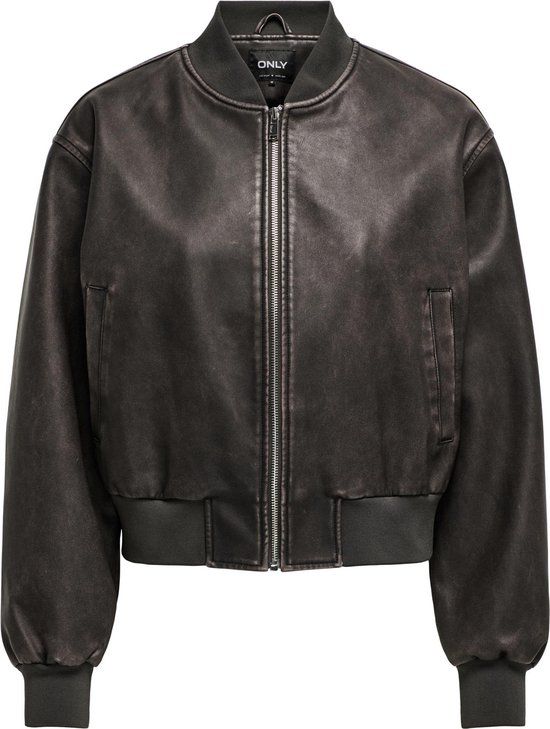 ONLY ONLJANE Faux Leather Washed Bomber Jacket - Women's - Chocolate Brown - Size S