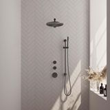 Brauer Gunmetal Carving Thermostatische Regendoucheset Inbouw - Hoofddouche 30 cm - Rechte Wandarm - Handdouche Staaf - Doucheslang - Geintegreerde Glijstang - Gunmetal