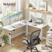 VASAGLE Bureau réglable en hauteur électriquement, table d'angle en forme de L, 140 x 160 cm, avec prise de courant, 2 fonctions de mémoire de hauteur, pour bureau à domicile, blanc nuage et blanc mat