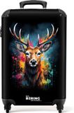 NoBoringSuitcases.com® Handbagage koffer lichtgewicht - Reiskoffer trolley - Hert met gewei tussen graffiti spray - Rolkoffer met wieltjes - Past binnen 55x40x20 en 55x35x25