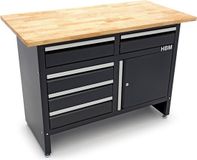 HBM Lemato 120 Cm Werkbank Met 5 Laden 1 Deur en Massief Houten Werkblad