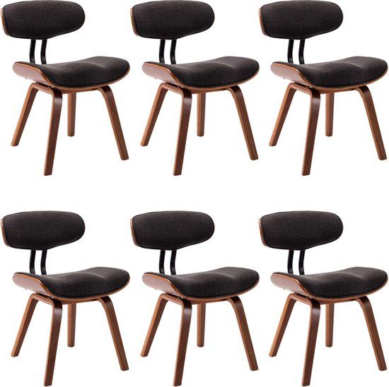vidaXL Eetkamerstoelen - 6 stuks - Gebogen Hout en Stof - Grijs