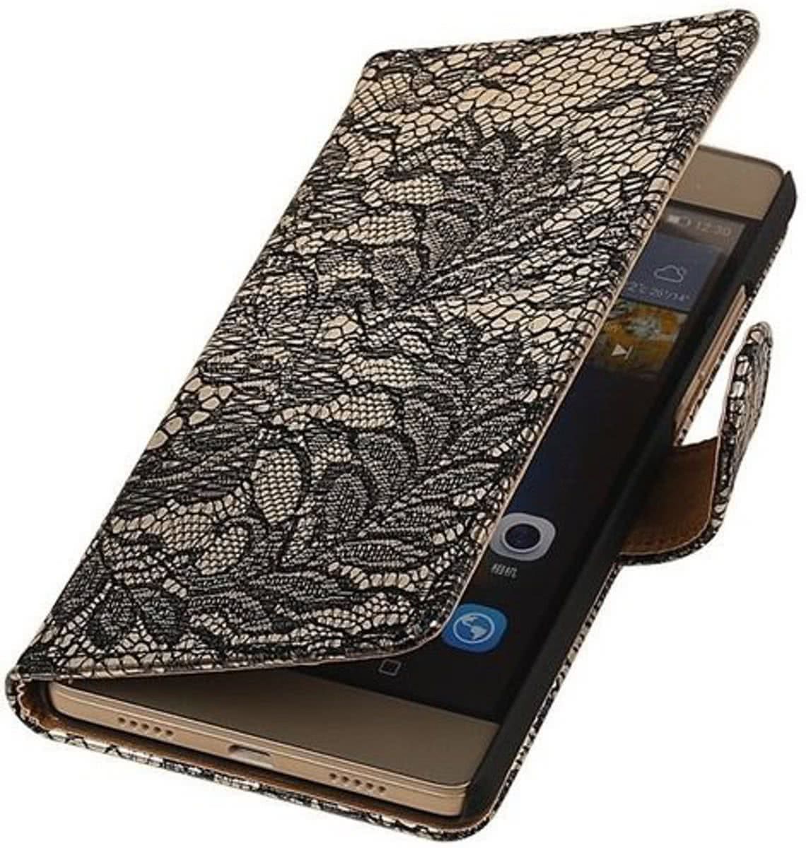 Best Cases Panda Best Cases Sony Xperia M4 Aqua Lace/Kant Booktype Wallet Hoesje Zwart