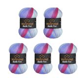 5 Wollbiene Batik Fine Wol, 5 x 100 g, 500 gram wol met kleurverloop, meerkleurig, kleur: 2000 bessen paars