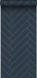 ESTAHome Behang Visgraat-motief Donkerblauw en Goud