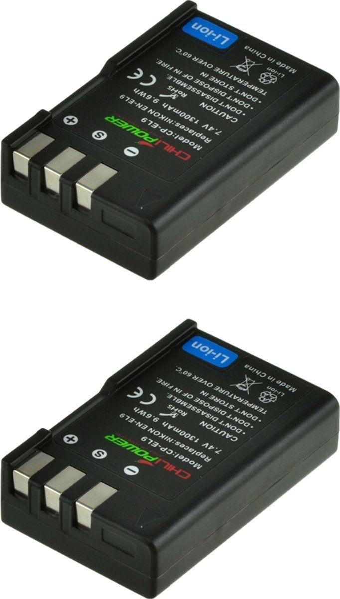 ChiliPower EN-EL9 accu voor Nikon - 1300mAh - 2-Pack
