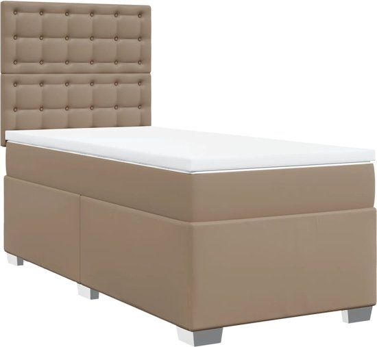 vidaXL Boxspring met matras kunstleer cappuccinokleurig 90x200 cm