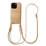 Selencia Hoesje - Geschikt voor Apple iPhone 16 Pro - Croco Backcover met koord en pashouder - Toasted Almond